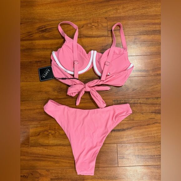 ZAFUL Underwire High Leg Ribbed Bikini Swimsuit Two Pieces Set M NWT - Picture 4 of 6